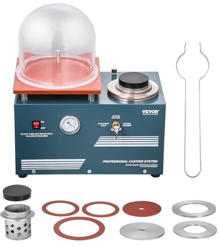 VEVOR Macchina per Fusione Sotto Vuoto, Potenza 290 W Macchina Centrifuga di Colata Gioielli con Pompa e Campana di Vetro, Comoda Porta di Iniezione dell'Olio, Banco da Lavoro 280 x 280 mm