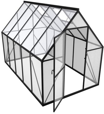 PEILU Gewächshaus Aluminium, Treibhaus mit Transparent PC Platten Dachfenster & Tür & Fundament, 280x170x195cm Winterfest Gartengewächshäuser, Begehbares Pflanzenhaus für Garten Outdoor
