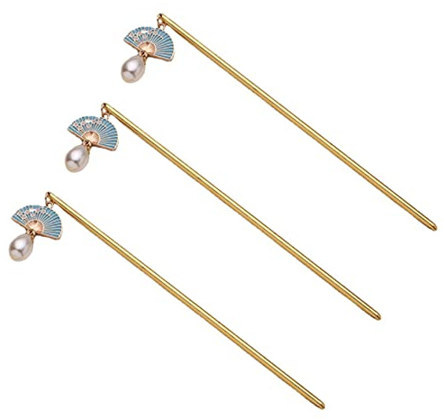 KAILIKETIY 3pezzi Bacchette Per Cinesi Vintage Eleganti Accessori Per Donne Per Acconciature Chignon e Decorazioni Per Con Design Ventaglio