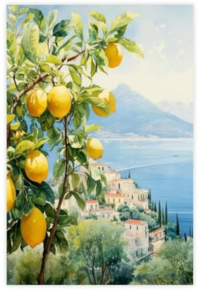 UTGN Amalfi Küste, Zitronenbaumdruck, Aquarell, italienische Zitronen, Küche, Leinwand, Poster, Schlafzimmer, Dekoration, Landschaftsdekoration, Geschenk, 40 x 60 cm