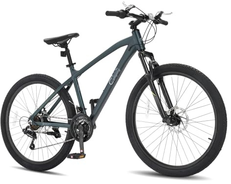 CamPingSurvivals 27.5 Mountain Bike Aluminum Bicycle with Ultralight Aluminum Frame, Powerful Mechanical Disc Brakes, Double Wall Rims and XC Tires, Men & Women Bike with Tool Kit(27.5-Grey)