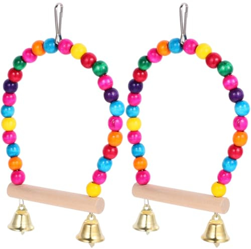 Toyvian 2 Piezas Columpio De Madera para Jaulas De Loros con Campana Juguete para Masticar Pájaros Pequeños para Ejercicio Y Soporte Seguro De Percha