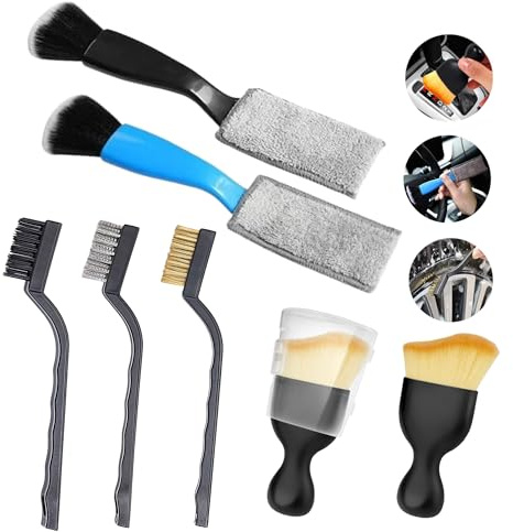 Heideryafei 7-Piece Car Interior Dusting Brush Set, Soft Interior Cleaning Brush and Tire Wire Cleaning Brush for Cleaning Car Interiors and Tires Engine Cleaning Brush