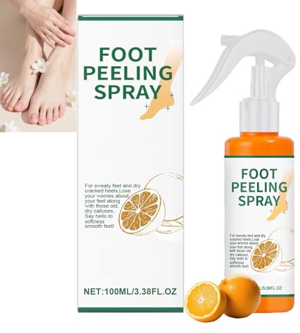Fotpeeling-spray, fotpeeling och förhårdnadsavlägsnande spray med apelsinolja för torr, grov hud, slät, spruckna hälar, återfuktar och ger näring åt hård hud, uppfriskande deodorant (1 st.)