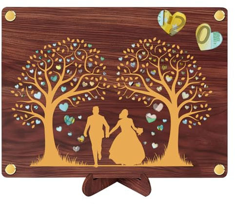 Hochzeitsgeschenke für Brautpaar,Holz Hochzeitsgeschenk aus Holz inkl.Ständer,Geldbaum Hochzeitskarte,Geldgeschenke Verpackung Für Brautpaar,Hochzeitskarten Glückwunschkarten,Hochzeitskarten