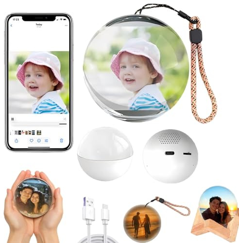Dujuanus Memory Sphere Lamp - Lámpara de esfera de memoria - Esfera de memoria para vídeos y fotos en 3D, adorno de orbe de memoria con núcleo inmersivo (White)