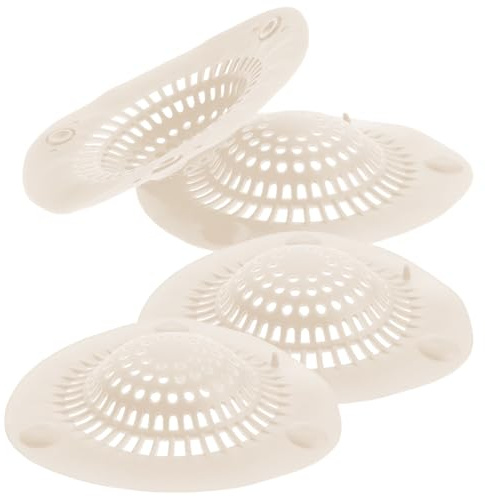 COHEALI Lot de 4 Filtres d'Évier en Silicone Beige Ventouse Attrape-Cheveux Cuisine et Salle de Bain Couvercles de Drain Anti-Colmatage Protection Drainage Pratique et Réutilisable