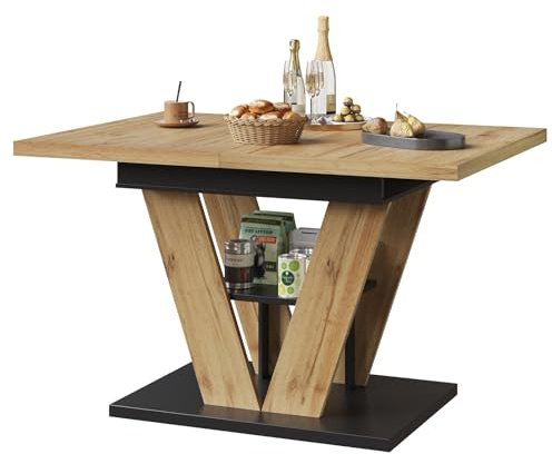 LORISMAI Ausziehbarer Esstisch (110 x 80 x 75 cm), Tisch, Küchentisch, ausziehbar bis 140 cm, geeignet für Küche und Wohnzimmer, Tischplatte mit Holzmaserung