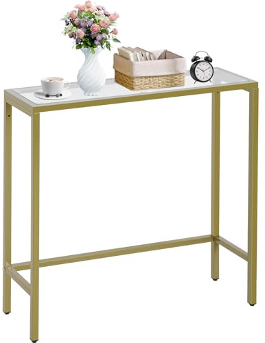 Panana Console Table with Tempered Glass,Sofa Table,Metal Frame Gold Slim Hallway Table, 75 x 22.2 x 80.5 cm, Perfect for Living Room, Entryway, Hallway, Office