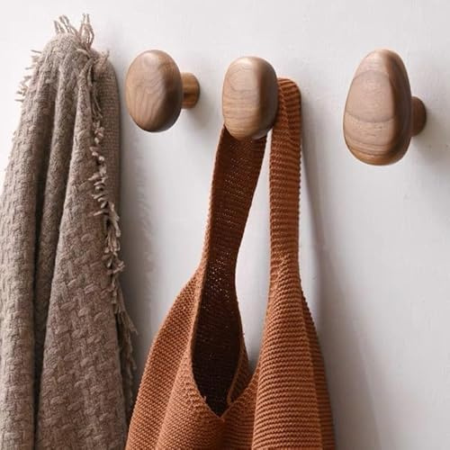 OUGPIU Holzmantel Haken Punkt Runde Kleiderbügel Garderobenhaken Holz 4er Set,Kleiderhaken Holz,Runde Dekorative Holzhaken aus Walnuss,Wandgarderobe für Jacken,Handtücher,Hut und Tasche