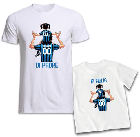 D&Vlab Coppia di T-Shirt Maglie 100% Cotone Magliette di Padre in Figlia Idea Regalo per Il papà Squadre Nero Azzurri Interisti