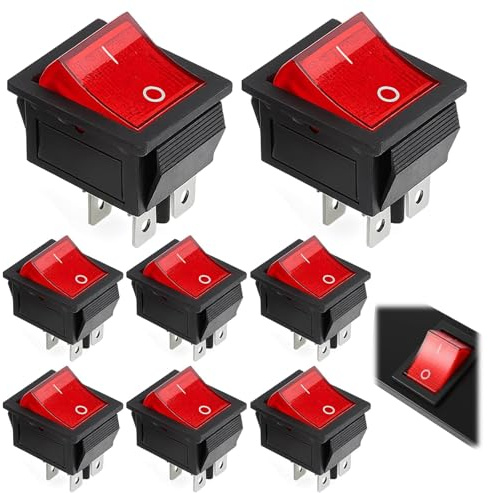 8 Stück Kippschalter 230V, Wippschalter 230V mit Kontrollleuchte, Einbauschalter 230V für Haushaltsgeräte und Industriemaschinen, Schalter 230V 2polig, Lichtschalter mit Abmessungen