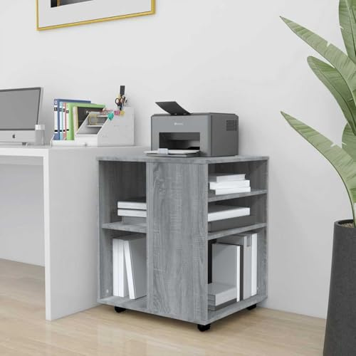 SooIarix Armario rodante gris Sonoma 60 x 53 x 72 cm, armario de oficina móvil de madera con ruedas bloqueables, ideal para impresoras y archivos en el estudio