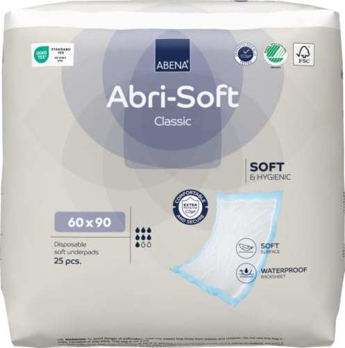 ABENA Abri-Soft Classic Einweg-Inkontinenz-Betteinlagen, Eco-Labeled Inkontinenzunterlagen, Auslaufschutz, weiche und sichere Bettschoner für Inkontinenz – 60 x 90 cm, 2200 ml Saugfähigkeit, 25 Stück