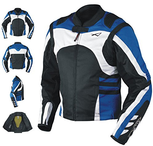 Giacca Moto Tessuto Cordura Manica Staccabile Racing Sport Touring Blu XL