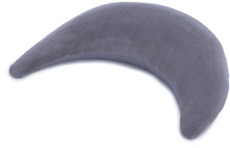 Theraline Plüschmond Stillkissen, Kopfkissen und Nackenkissen mit Perlen, ergonomisches Kissen zum Stillen, Schlafen und Lesen, Stillmond mit Plüsch, Mondkissen waschbar bis 40°C (Steingrau)