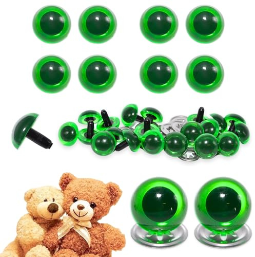 celloexpress 24mm Transparent N. Green Crystal Eyes with Metal Backs - Safety Eyes for Soft Toy Teddy Bear Animal Making (Pack of 4 Pairs)
