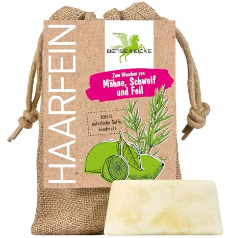 Bense & Eicke HaarFein Naturseife für Pferde, 100g, sanfte Reinigung für Mähne, Schweif und Fell, pflegt mit Sahnequark, Olivenöl und Rosmarinöl - Made in Germany