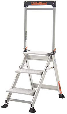 Little Giant 1216-013 Jumbo Step Ladders, 3 Tread, Top Tread Height 660mm, Aluminium, Folding Steps with Built-in Tool Tray & High Handrail, EN14183