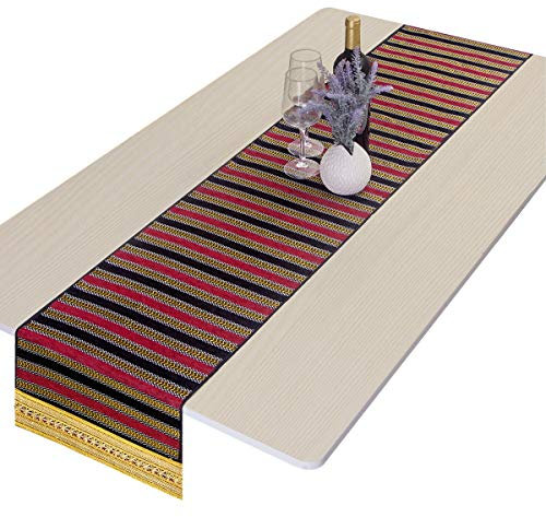 Rockcloud Bunt gestreifter Tischläufer aus Baumwoll-Mischgewebe, Tischdekoration für Hochzeit, Babyparty, Geburtstag, Urlaub, Party, Veranstaltung und Abschlussfeier, Rot und Schwarz, 33 x 178 cm