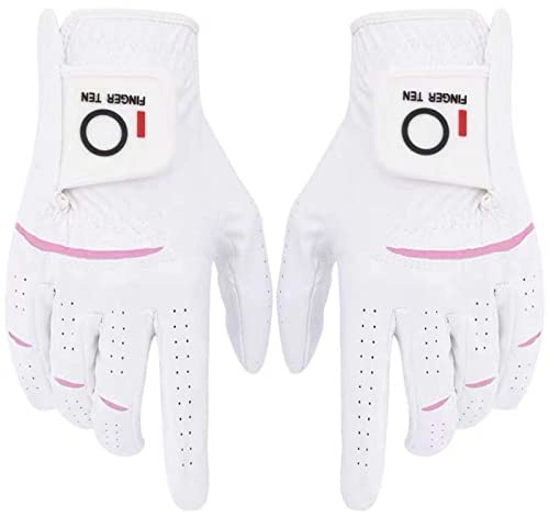 FINGER TEN Golfhandschuhe Damen Paar Linke Rechte Hand 2 Stück Golfhandschuh Mikrofaser Allwetter Regentag Nass Heiß Golf Handschuh Links Rechts Griff Haltbarkeit Weicher Komfort (1 Paar, XL)…