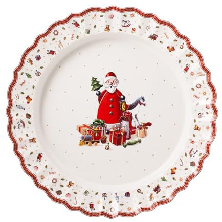 Villeroy & Boch – Toy's Delight Scodella da Portata Rosso e Bianco, Adatto per Microonde, Piatto da Portata Natalizio, Vassoio Rotondo, Piatto Natale, Decorazione Natalizie, Porcellana Premium