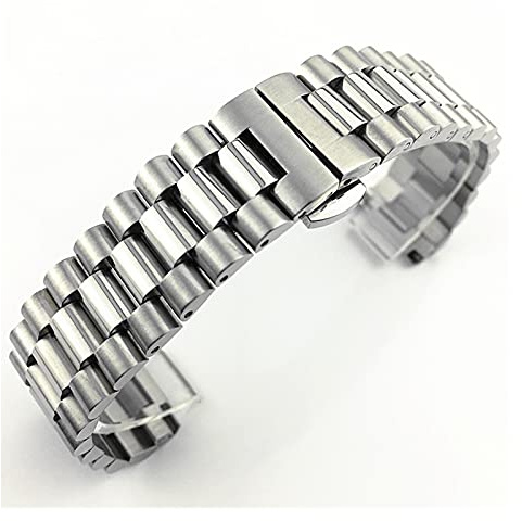 ZXF Uhrenarmbänder, DREI Perlen Edelstahl Armband Stahl Feste Schmetterlingsschnalle Flat + Gebogenes Band Armbandband Armband (Color : Silver, Size : 22mm)