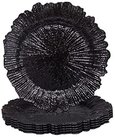 MAONAME Black Charger Plates Set of 6, Reef Chargers for Dinner Plates | Round Plate Chargers set of 6, 13 Plastic Table Chargers, Decorative Chargers for Wedding, Thanksgiving, Christmas