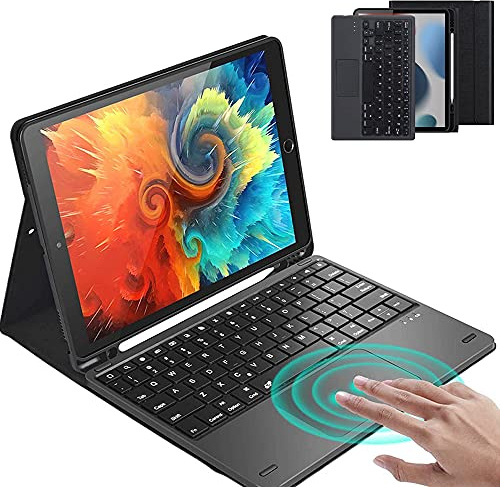 QYiD Funda con teclado para iPad Mini 5 y Mini 4, funda para teclado con teclado desmontable Bluetooth táctil, funda de piel con soporte para lápices, color negro