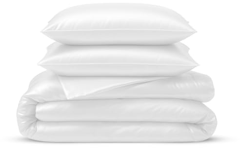 LINENWALAS Weißer Bettbezug, 3-teiliges Set, Emperor, Bio-Bambus-Bettwäsche-Set, Anti-Allergie-Bettbezug-Set, Doppelbett, weich, kühlend, Luxus-Bettwäsche, Kaisergröße, Bettbezug (weiß, Doppelbett)