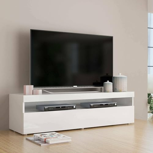 Dmora - Meuble TV Daniele, Buffet bas de salon, Base pour meuble TV, 100% Made in Italy, 130x45h36 cm, Blanc brillant