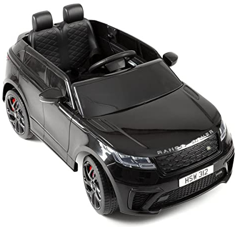 Range Rover Velar Elektroauto für Kinder mit Fernbedienung, 3-5 Jahre bis 30 kg, Premium Soundsystem mit Motorsound, Hupe, USB – Lizenziertes Kinderauto schwarz 3-6 km/h