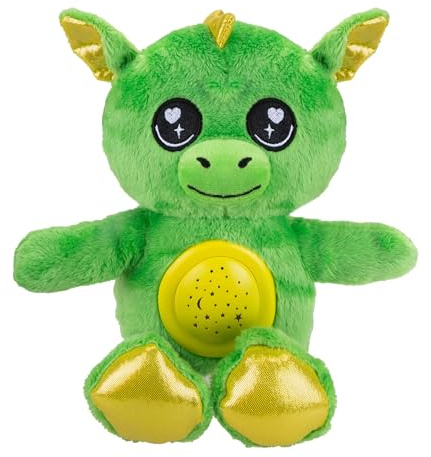 VFM - Dragon Plush Projector Night Light 9 - Super Soft Green Fluffy Fabric Toy With Embroidered Details - Create A Starry Sky for Sleeping Children