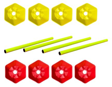 12pcs Hexagon Cone with Hurdle Pole Set of 8 Hex cones with 4 Agility Poles 50cm in Length | Obstacle course Set by Rapid
