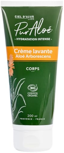 Ciel d'Azur Labs - Crème Lavante Bio Pur’Aloé - Aloé Arborescens Natif & Aloé Vera Bio - Corps - Hydratation Intense - Certifié Bio Cosmos Organic - 98% d'Origine Naturelle - Tube 200 ml