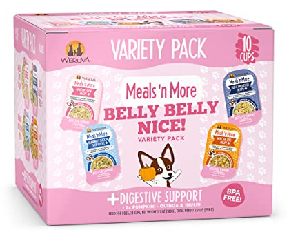 Weruva Meals 'n More Natural Wet Dog Food, Belly Belly Nice! Digestive Support Variety Pack, 3.5oz Cup (Pack of 10)