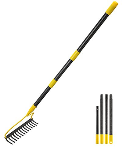 Gartenrechen, 152.4 cm lang, 35.6 cm breit, strapazierfähig, 14 Zinken, Metallbogenrechen für Rasen, harte Landschaft, Kultivator, Mulch, Sammeln von Blättern
