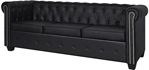 Hommdiy Chesterfield-Sofa 3-Sitzer Kunstleder Schwarz