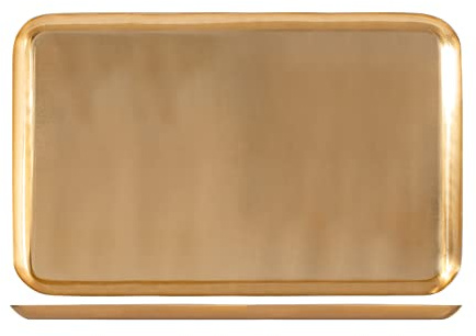 H&H Vassoio in Acciaio Inox Rettangolare, Colore Oro, 42x28cm