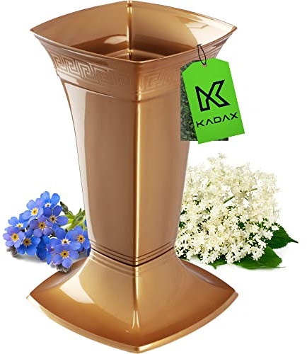 KADAX Vaso per tomba con base, vaso per cimitero, in plastica, per lapide, decorazione per tomba, decorazione per sepoltura, vaso per sepoltura (oro/basso)