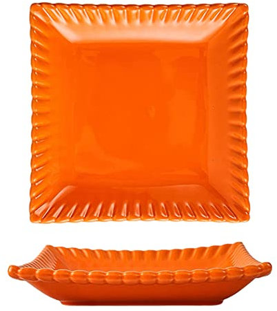 BOSUGE Plato Hondo Grande de cerámica, ensaladera para Pasta, Plato Grande para Servir, bistec. Ensaladera De Frutas Grande para La Cena-rectángulo 8.5 Pulgadas-Naranja