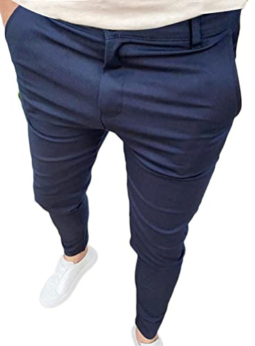 Osheoiso Pantalon de Travail Hommes Chino Élégant Couleur Unie Business Casual Léger Élastique Grande Taille Bleu Foncé S