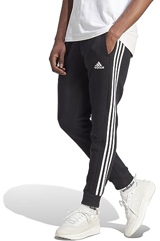Adidas Herren Essentials Fleece 3-Stripes Tapered Cuff Pants, Black/White, XL