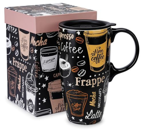 Topadorn Frappe Ceramic Travel Mug with Lid 17oz | Microwave & Dishwasher Safe, Spill-Resistant for Coffee Tea Hot Chocolate