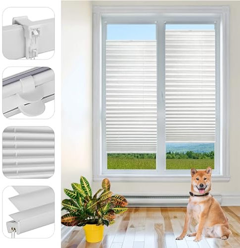 Plissee ohne Bohren Plissees Klemmfix 90 x 110 cm Blickdicht Sichtschutz Sonnenschutz Jalousien Fenster für innen, inkl Befestigungsmaterial, für Schlafzimmer Badezimmer, Weiß