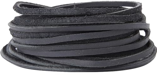 GORGECRAFT 5m*3mm*2mm Cordoncino di Cuoio Piatto Nero Strisce di Vera Pelle Corde di Pelle Bovina Corda Intrecciata per Artigianato Fai-Da-Te Collane Bracciali Cavigliere Portachiavi Creazione