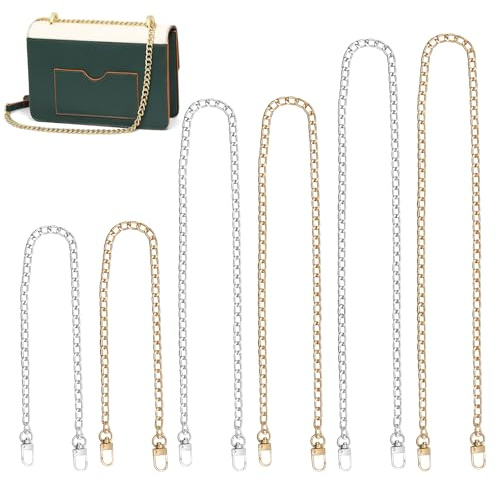 ZYKORT 6 unidades de cadena para bolso de ganchillo, cadena de repuesto con cierre de rosca, cadena de repuesto para bolso de mujer, 40 cm/90 cm/120 cm, cadena de metal dorado, plateado