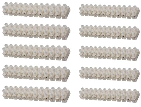 10PCS Electrical Connector Blocks - 12-Position Terminal Strips for Wiring (3A/5A) - Flame-Retardant Nylon & Zinc Alloy Terminal Blocks for DIY, Control Panels, Appliances, and CCTV Systems