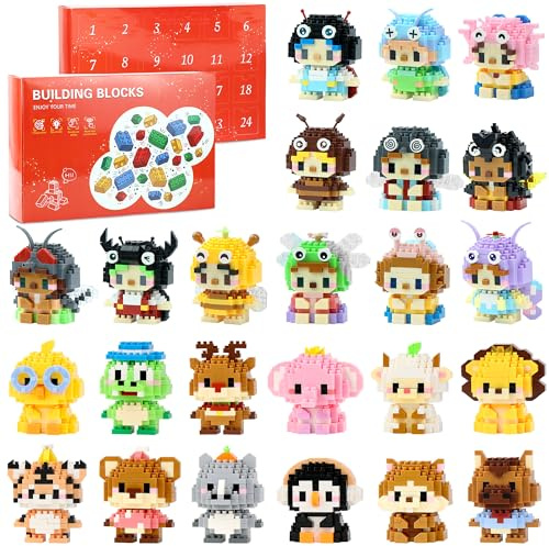 DBPBToU Calendrier De L'Avent En Briques Miniatures 2025 Pour Calendrier Enfant, 24 Surprises Calendrier De L'Avent Kinder Avec Cadeaux (Animaux)