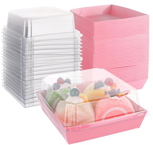 DAJAVE 75 Pcs Pink Cakes Slice Boxes, 5 Inch Cake Boxes for Cake Portions Small Cake Boxes Individual Cake Takeaway Boxes Charcuterie Box for Dessert, Macaron, Cookies